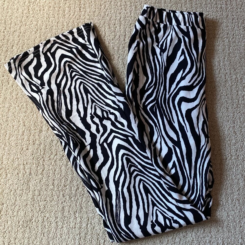 Zebra Print Boot Cut Jumpsuit Pants - Black & White